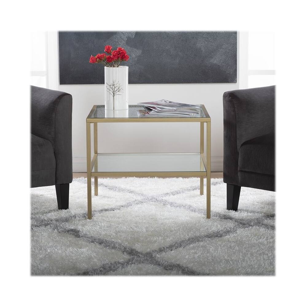 Best Buy Studio Designs Camber Square Modern Tempered Glass End Table