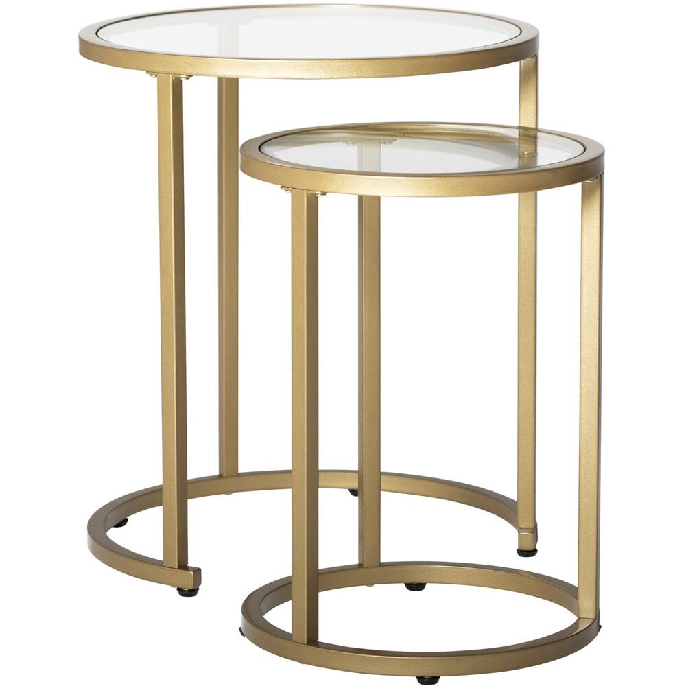 Left View: Studio Designs - Camber Round Modern Tempered Glass Table Set - Clear