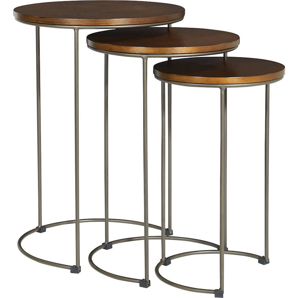 Angle View: OSP Home Furnishings - Sullivan Round Steel and Wood Nesting Table (Set of 3) - Pewter Walnut