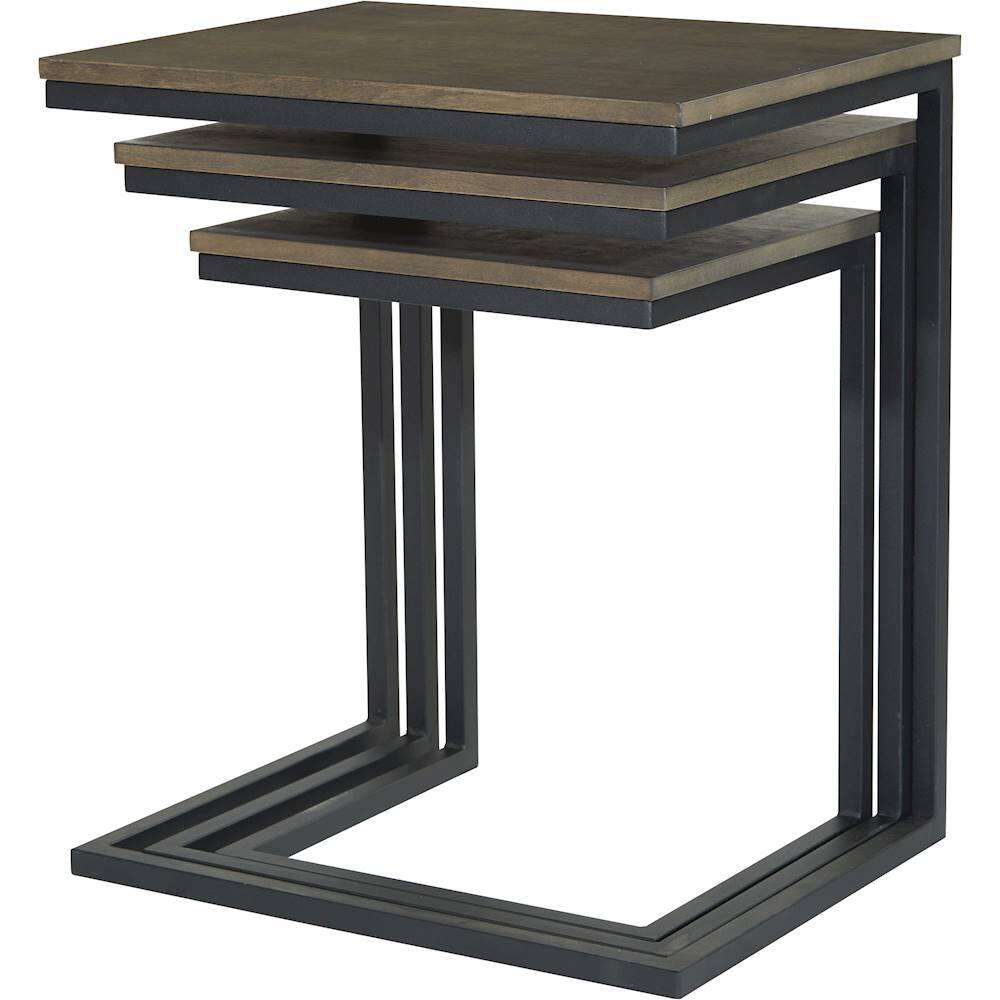 Left View: OSP Home Furnishings - Seville Rectangular Steel and Wood Nesting Table (Set of 3) - Taupe Gray