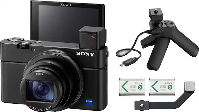 Front. Sony - Cyber-shot DSC-RX100 VII 20.1-Megapixel Shooting Grip Kit Digital Camera - Black.