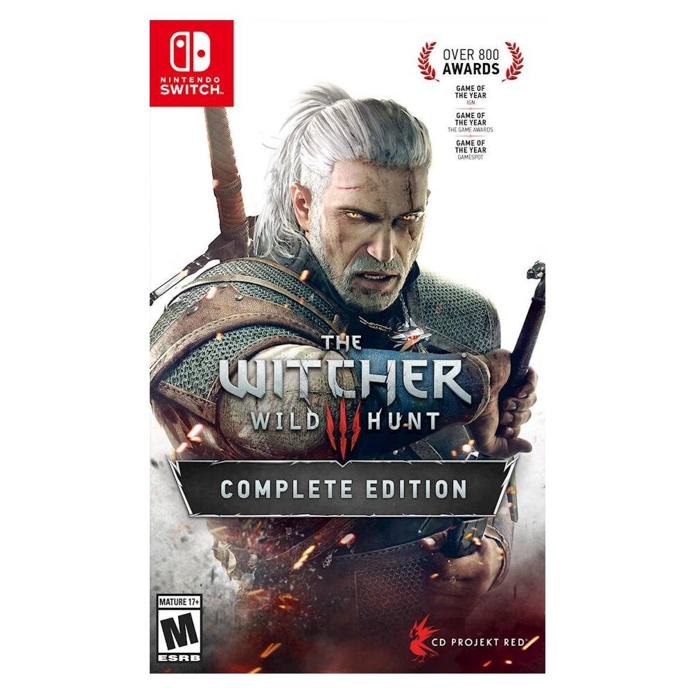 The Witcher Wild Hunt Complete Edition is available on the Nintendo Switch. This game has received over 800 awards, including Game of the Year, and is rated Mature 17+ by the ESRB. CD Projekt Red is the developer of this game. - M (Mature 17+)