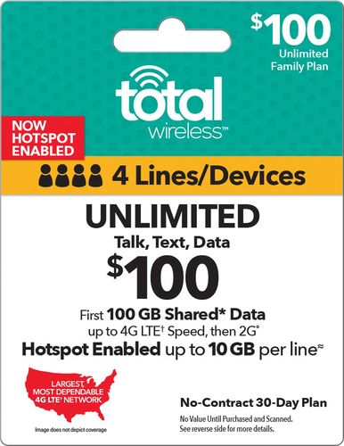 Total Wireless - $100 Unlimited Family 30-Day Plan Card