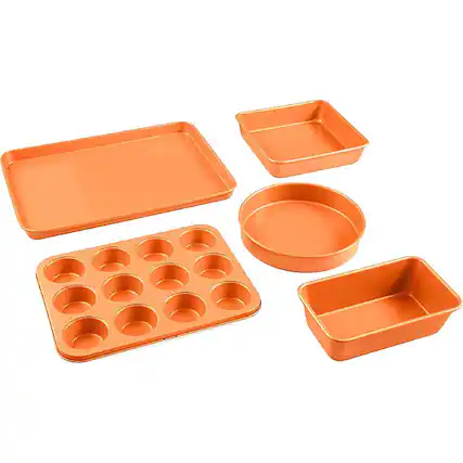 Angle. Gotham Steel - 5-Piece Bakeware Set - Copper.