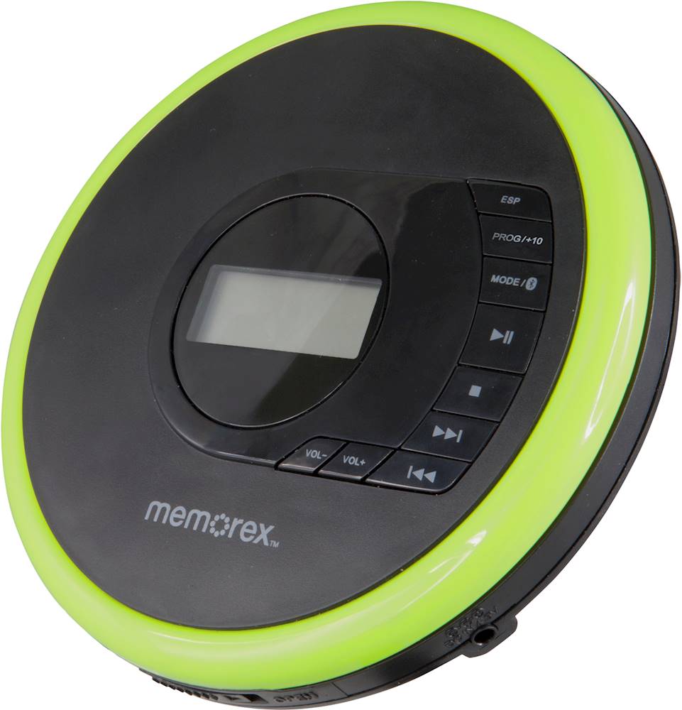 Memorex - Portable CD Player with Bluetooth - Black With Bright Green Trim