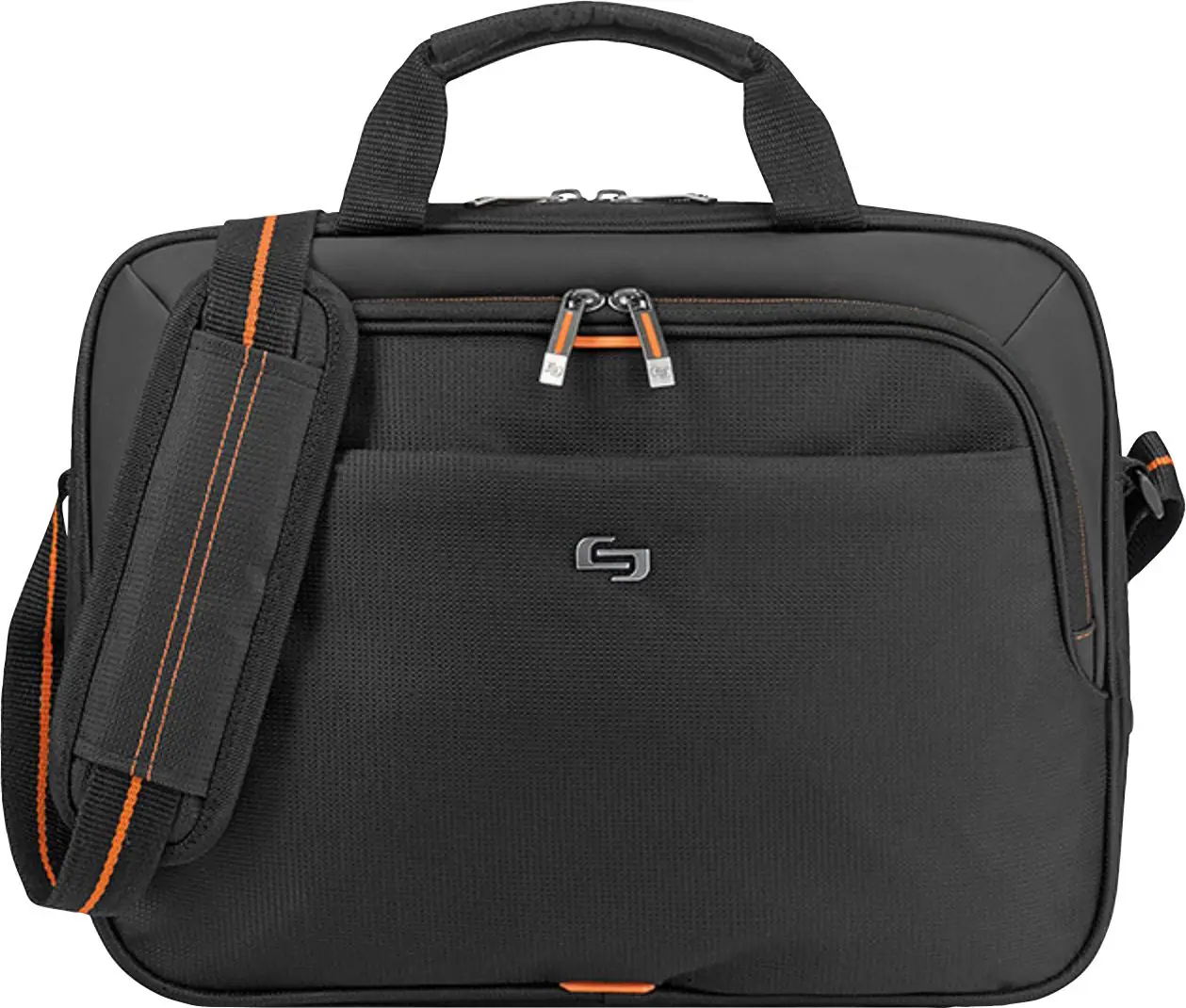 Front. Solo New York - Ace Slim Briefcase for 13.3" Laptop - Black With Orange Accents.
