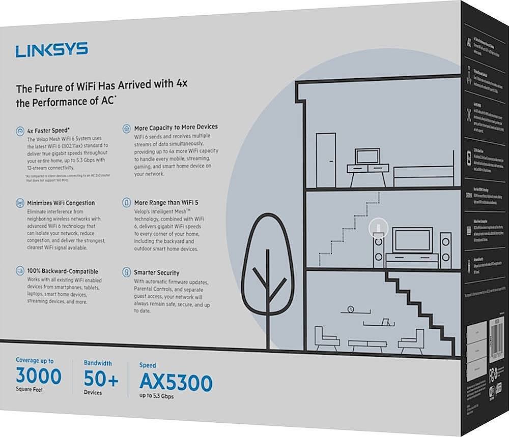 Alt View 14. Linksys - MX5 Velop AX5300 Mesh Wi-Fi 6 System.