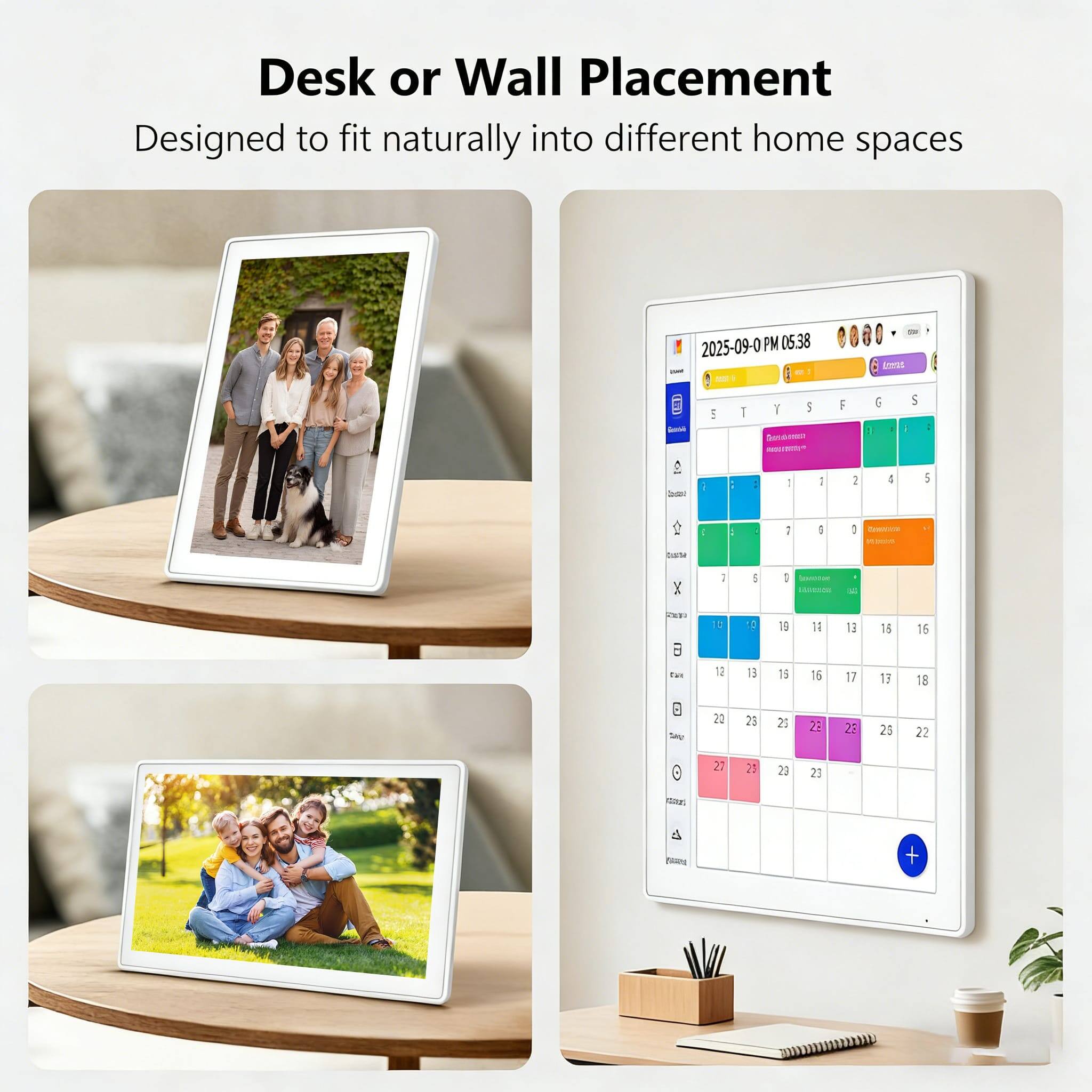 Desk or Wall Placement  
Designed to fit naturally into different home spaces