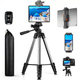 VEGA AUTOMOTIVE - Ipad Tripod Stand Phone For Tablet Camera With 1 Holder Remote Carry Bag Aluminum Extendable Video Recordin - Gray