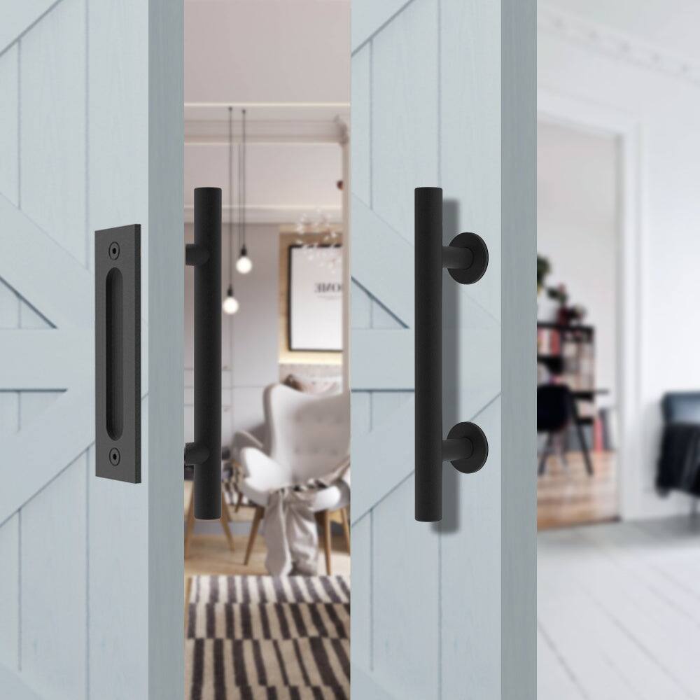 Alt View 4. Boyel Living - 12 in. Steel Black Powered Ladder Sliding Barn Door Handle with Hook Lock Latch - Black.