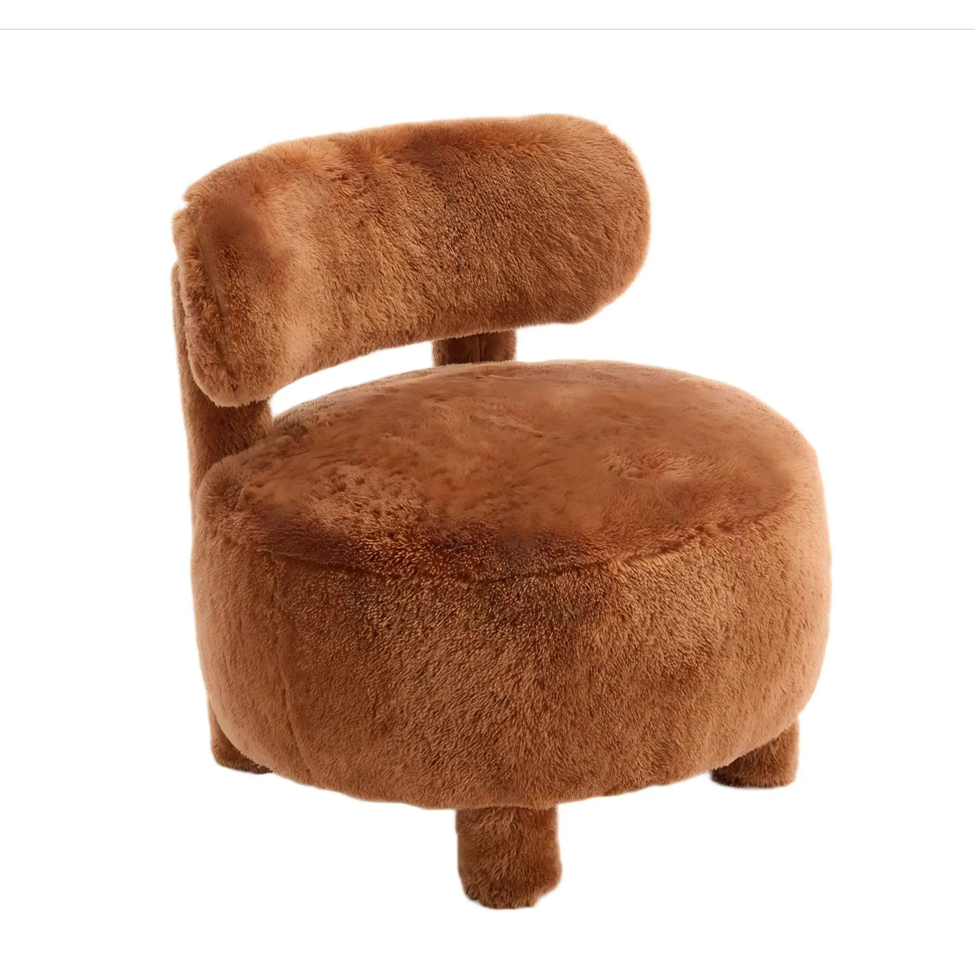 Ecooso - Fur Fabric armless accent chair with curved backrest and solid wooden legs upholstered chair slipper side chair, - khaki