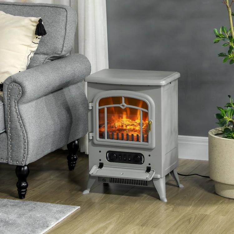Alt View 2. PULUZ - Fireplace Stove, Electric Fireplace Heater with Realistic LED Flames and Logs, 725W/1450W - Gray.