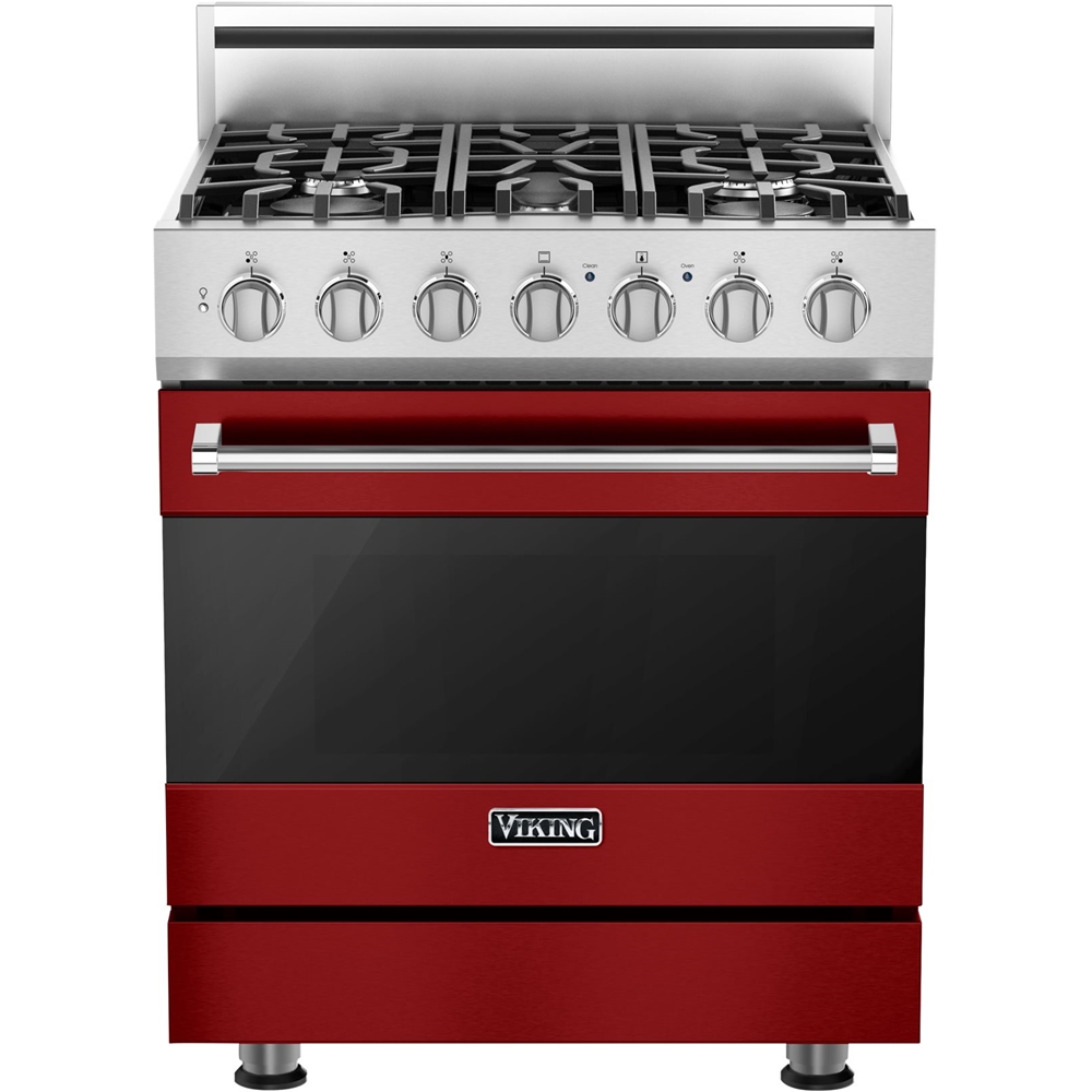 Viking – 3 Series 4.7 Cu. Ft. Freestanding Dual Fuel True Convection Range with Self-Cleaning – Reduction Red