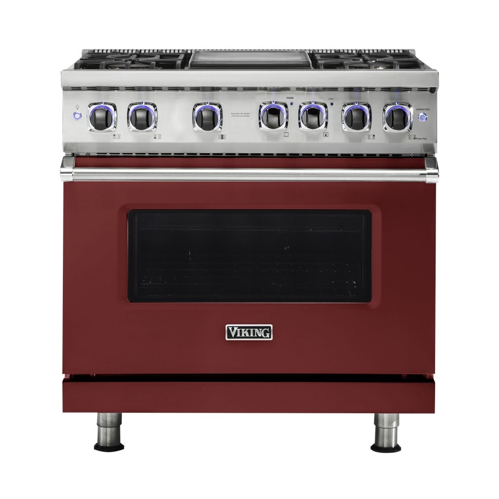 Viking – Professional 7 Series 5.6 Cu. Ft. Freestanding Dual Fuel True Convection Range with Self-Cleaning – Reduction Red