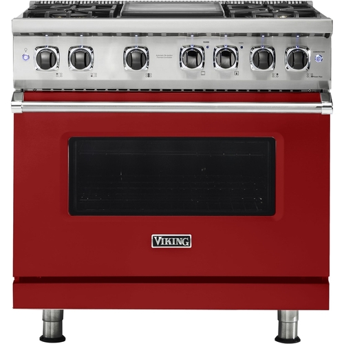 Viking - Professional 5 Series 5.6 Cu. Ft. Freestanding Dual Fuel True Convection Range with Self-Cleaning - Reduction Red