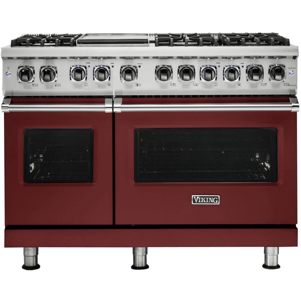 Front. Viking - 5-Series Dual Fuel Self-Clean 48"W Sealed Burner Range - Reduction Red.