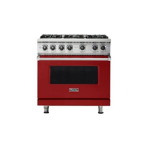 Front. Viking - Professional 5 Series 5.1 Cu. Ft. Freestanding LP Gas Convection Range - Reduction Red.