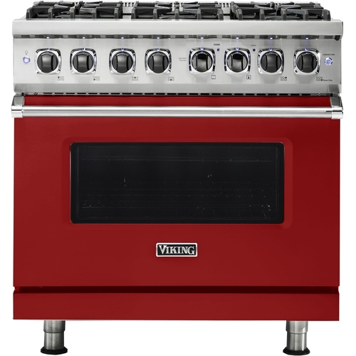 Viking - Professional 5 Series 5.6 Cu. Ft. Freestanding Dual Fuel True Convection Range with Self-Cleaning - Reduction Red