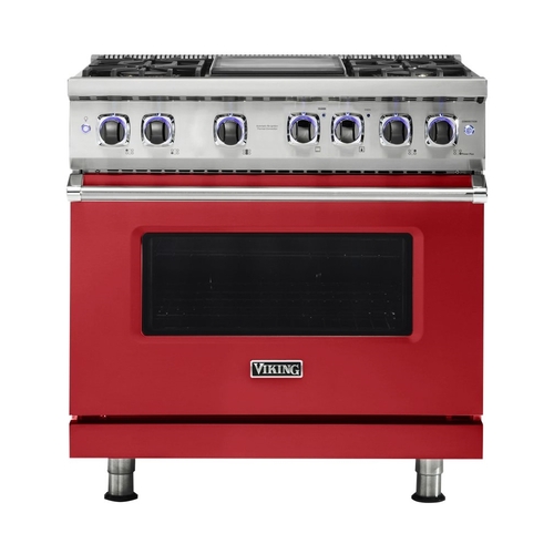 Viking - Professional 7 Series 5.6 Cu. Ft. Freestanding Dual Fuel LP Gas True Convection Range with Self-Cleaning - San Marzano Red