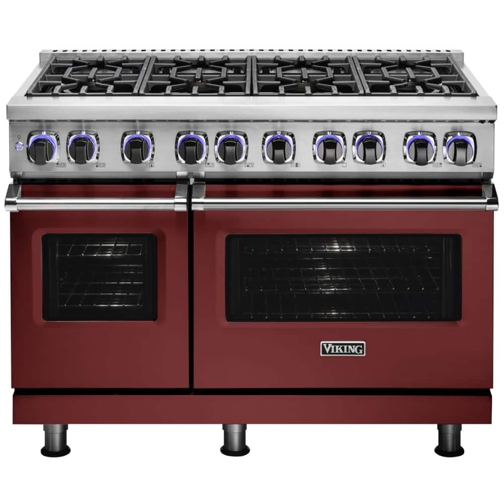 Front. Viking - 48"W 7-Series Dual Fuel Self-Clean Range-8 Burners-LP - Reduction Red.