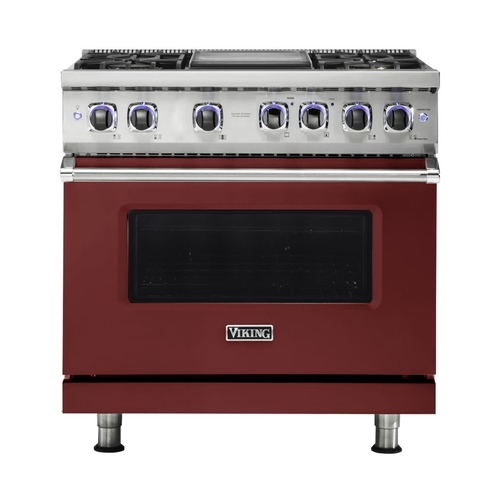 Viking - Professional 7 Series 5.6 Cu. Ft. Freestanding Dual Fuel True Convection Range with Self-Cleaning - Reduction Red