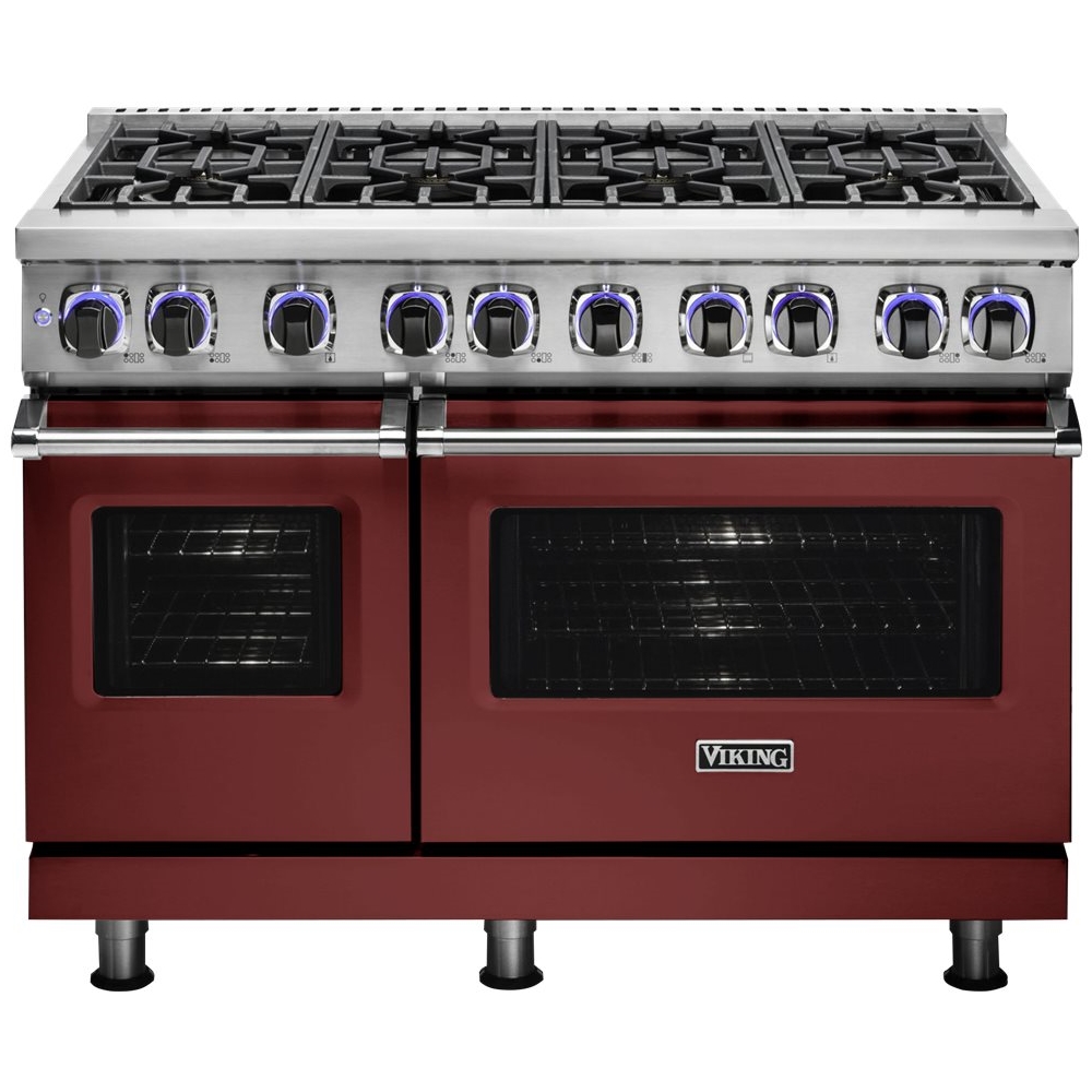 Viking 48 Inch Red and Stainless Steel Gas Range, Griddle, Grill