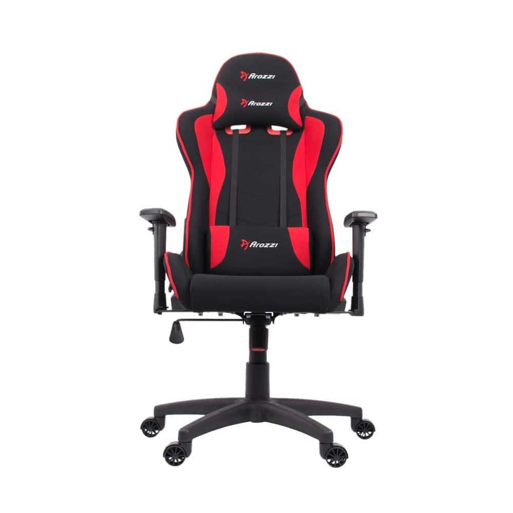 Front. Arozzi - Forte Mesh Fabric Ergonomic Gaming Chair - Black - Red Accents.