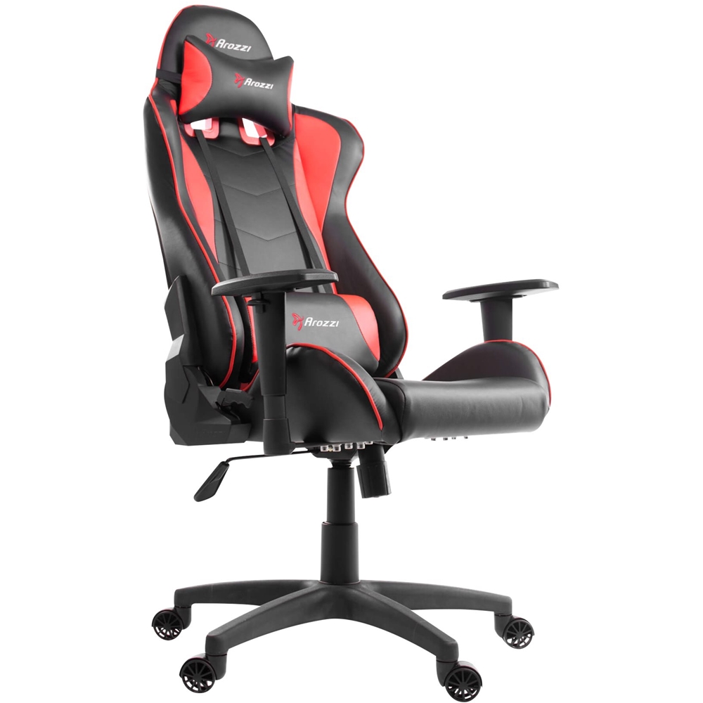 Left View: Arozzi - Forte PU Leather Ergonomic Gaming Chair - Black - Red Accents