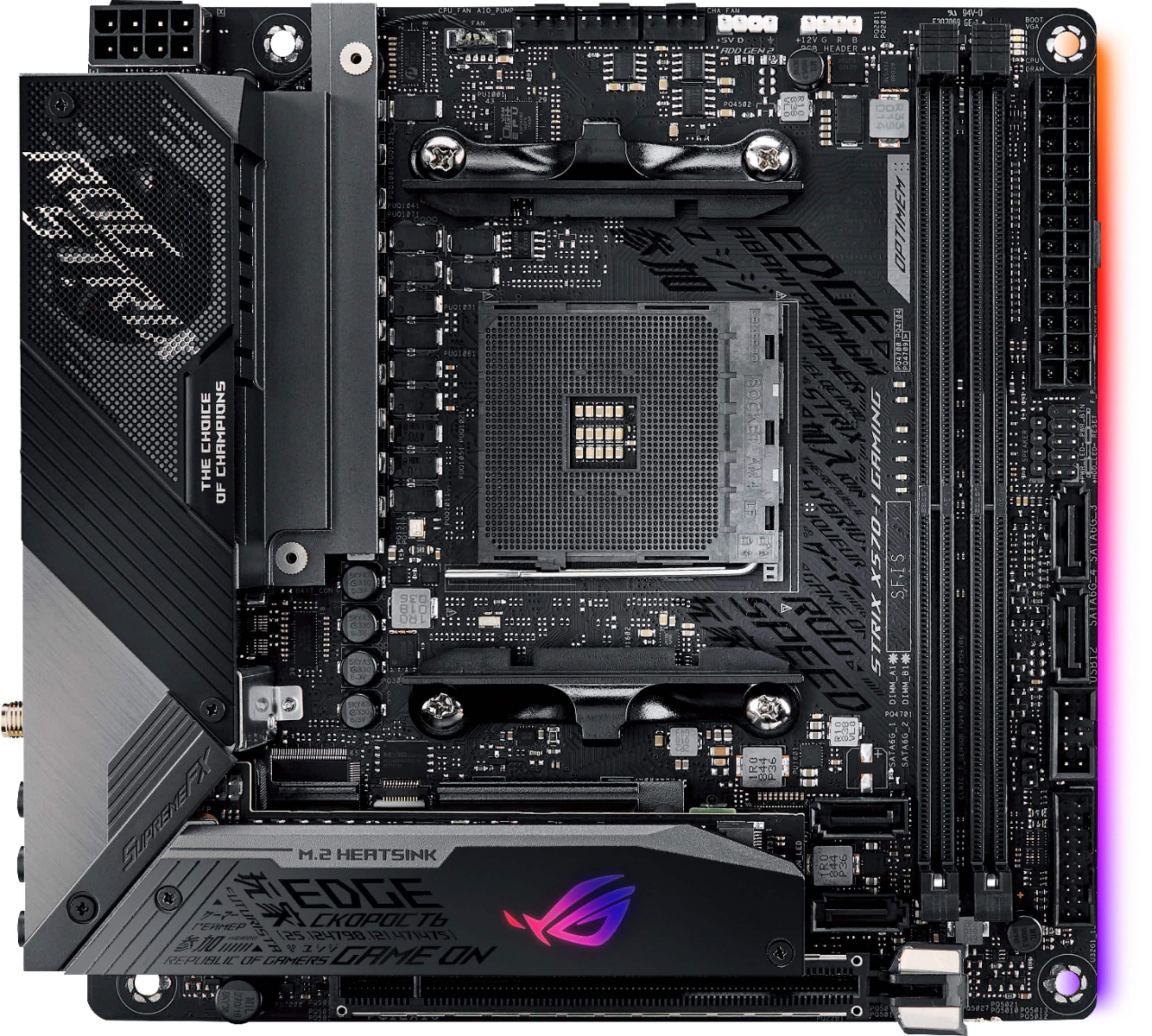 Front. ASUS - ROG Strix X570-I Gaming (Socket AM4) USB-C Gen2 AMD Motherboard with LED Lighting.