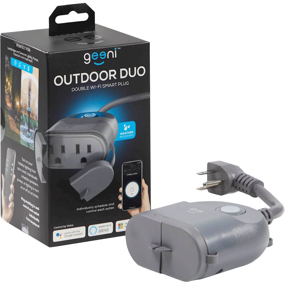 Alt View 12. Geeni - Dual Outlet Outdoor Wi-Fi Smart Plug - Gray.