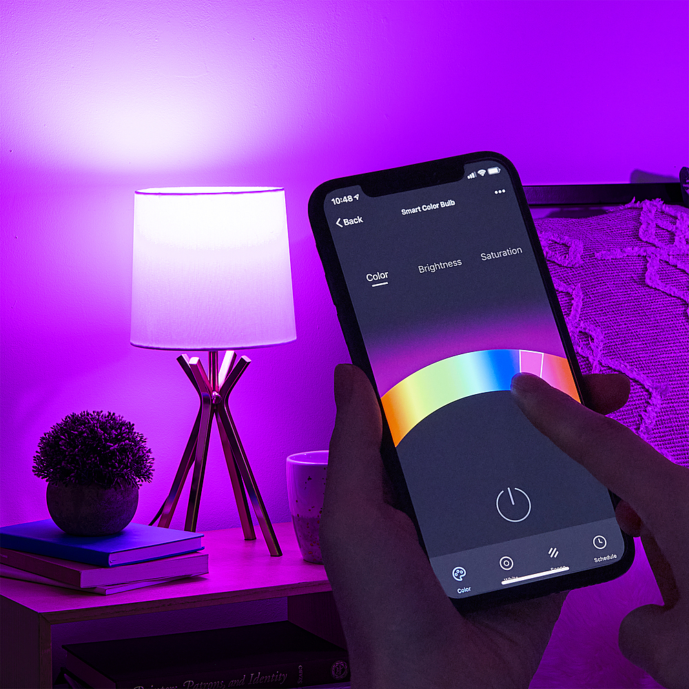 Left View: Philips - Geek Squad Certified Refurbished Hue A19 Bluetooth 75W Smart LED Starter Kit - White and Color Ambiance
