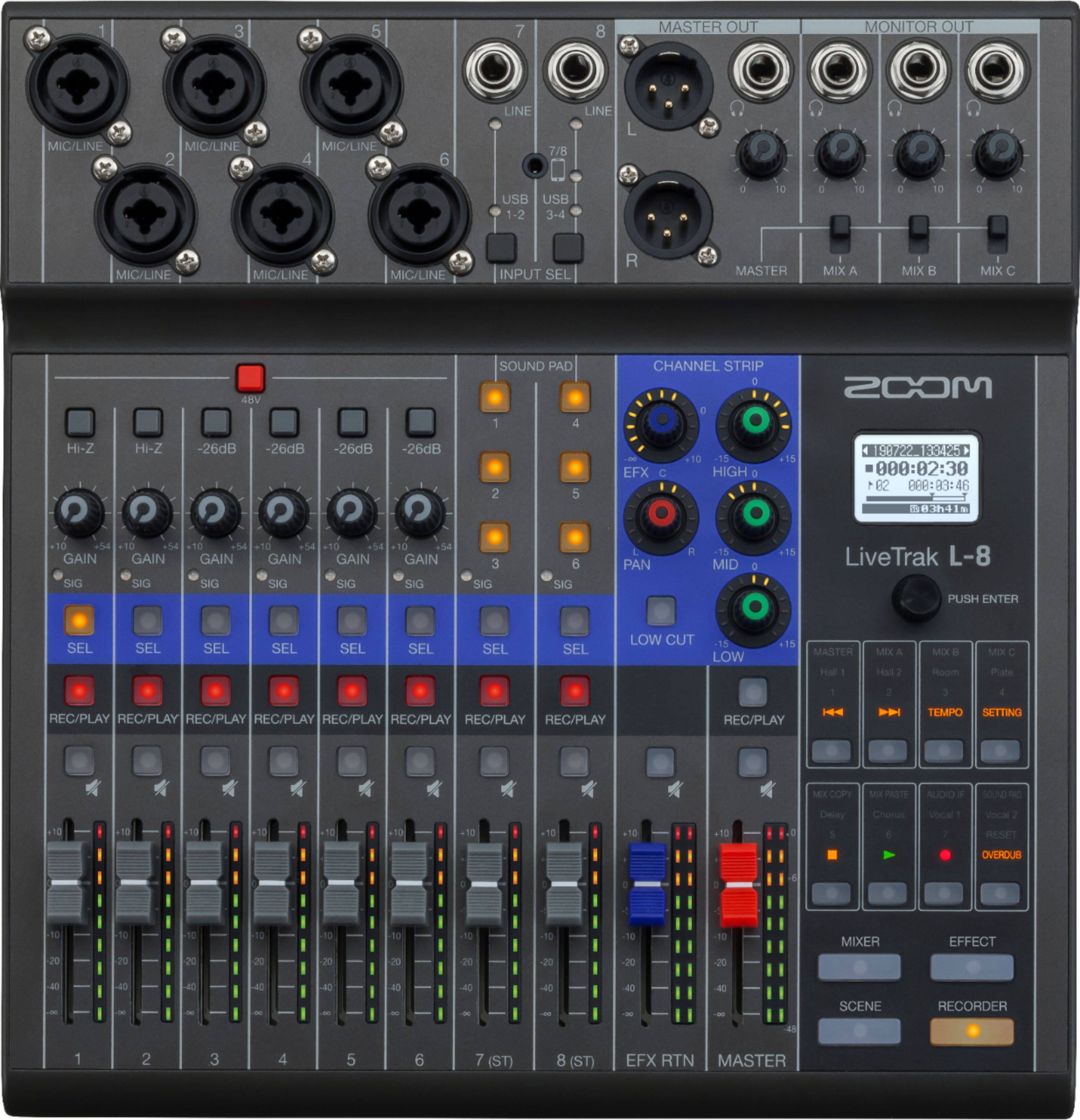 Front. Zoom - LiveTrak L-8 Podcast Digital Mixer/Recorder - Black.