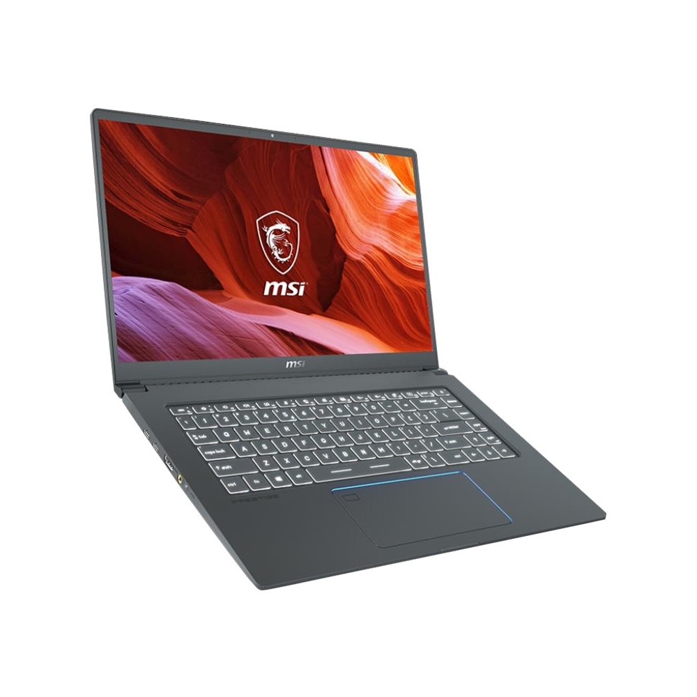 Left View: MSI - Prestige 15 15.6" Laptop - Intel Core i7 - 16GB Memory - NVIDIA GeForce GTX 1650 - 512GB SSD - Gray With Blue Diamond Cut