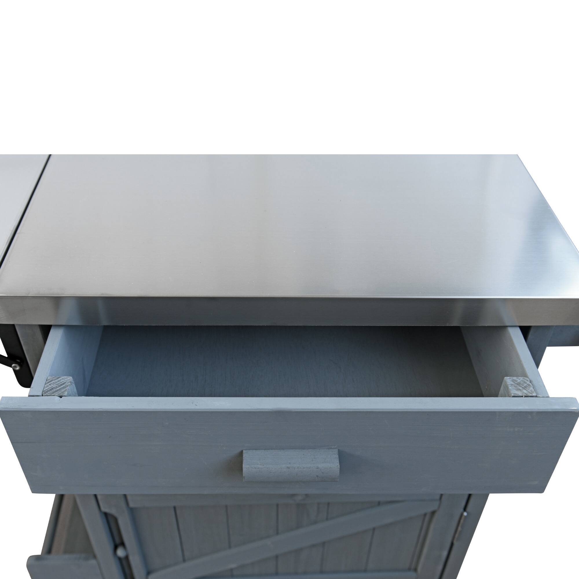 Alt View 7. Spaco - Spaco 40" Outdoor Grill Cart with Stainless Steel Top, Teak Cabinet, Drop Leaf Drawer Towel Rack,Rolling Lockable Wheels - Blue+Grey.
