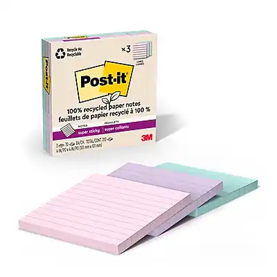Recycle Me Recyclable
Post-it
100% recycled paper notes
feuilles de papier recyclé à 100%
super sticky
supers collants
3M
TOTAL/CONT 20
BA/CH