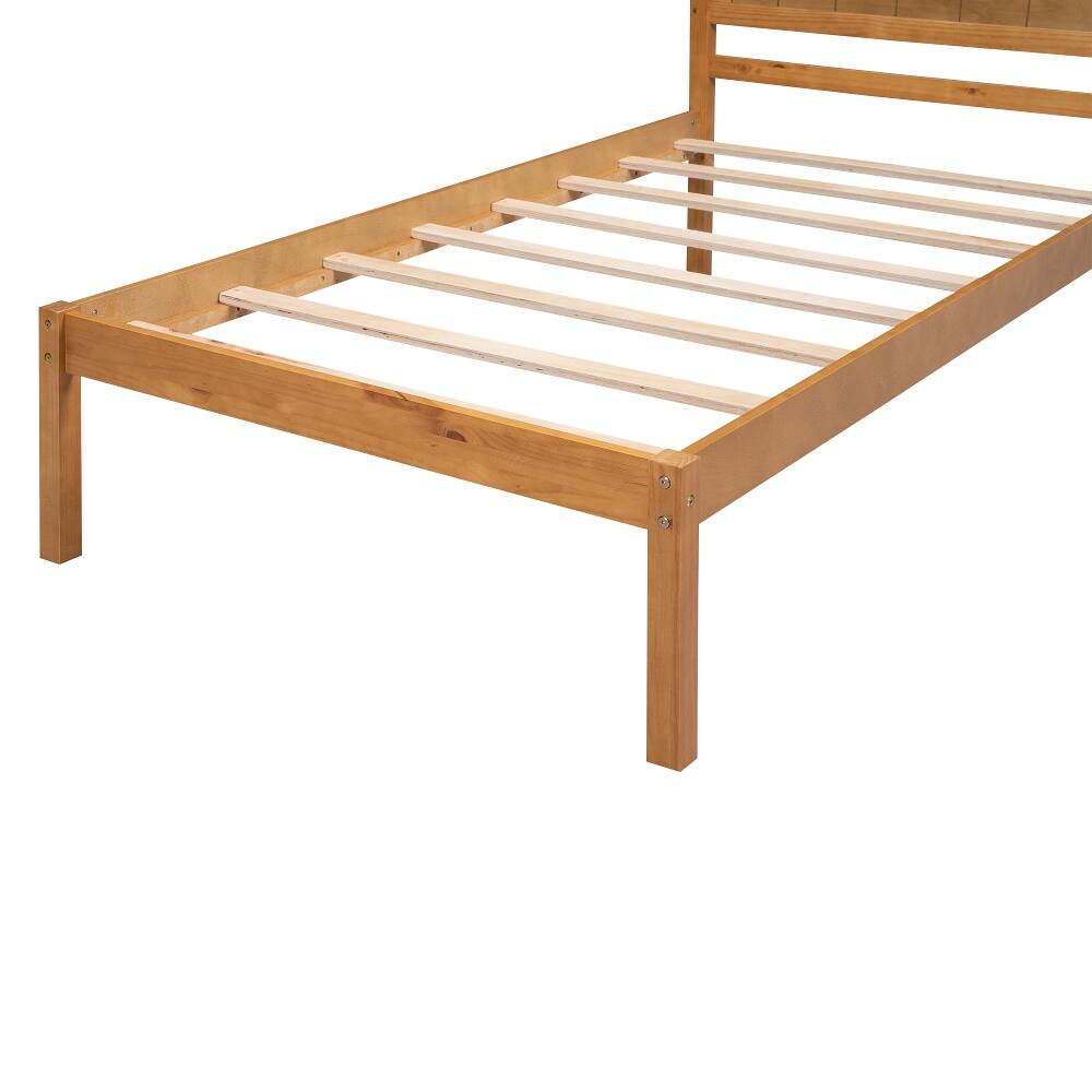 Alt View 3. Loheer - Loheer Twin Platform Bed Frame with Headboard Oak Wood Slat Support No Box Spring Needed - Oak.