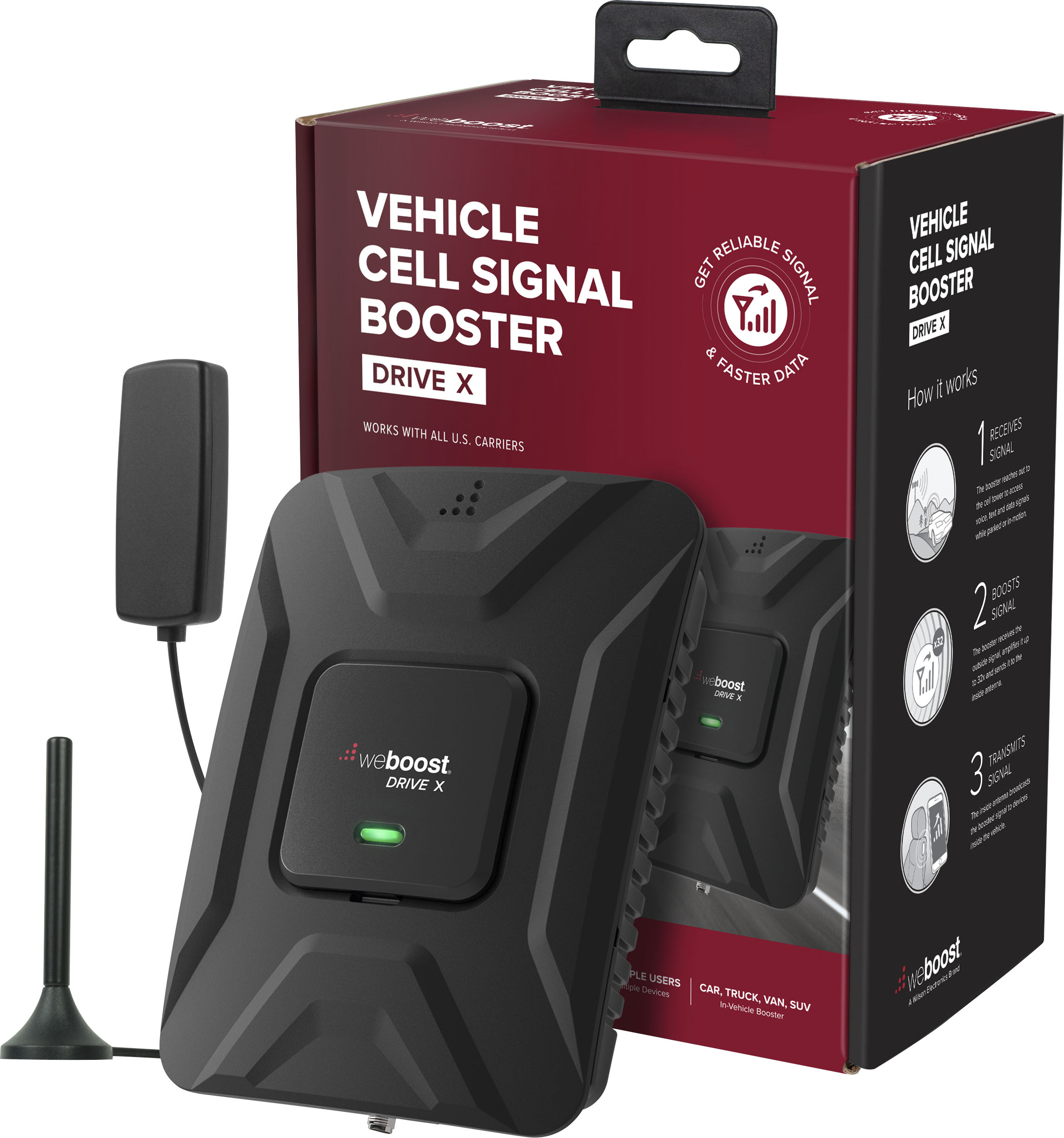 Angle View: weBoost - Drive X Vehicle Cell Phone Signal Booster for Car, Truck, Van, or SUV, Boosts 5G & 4G LTE for All U.S. Carriers