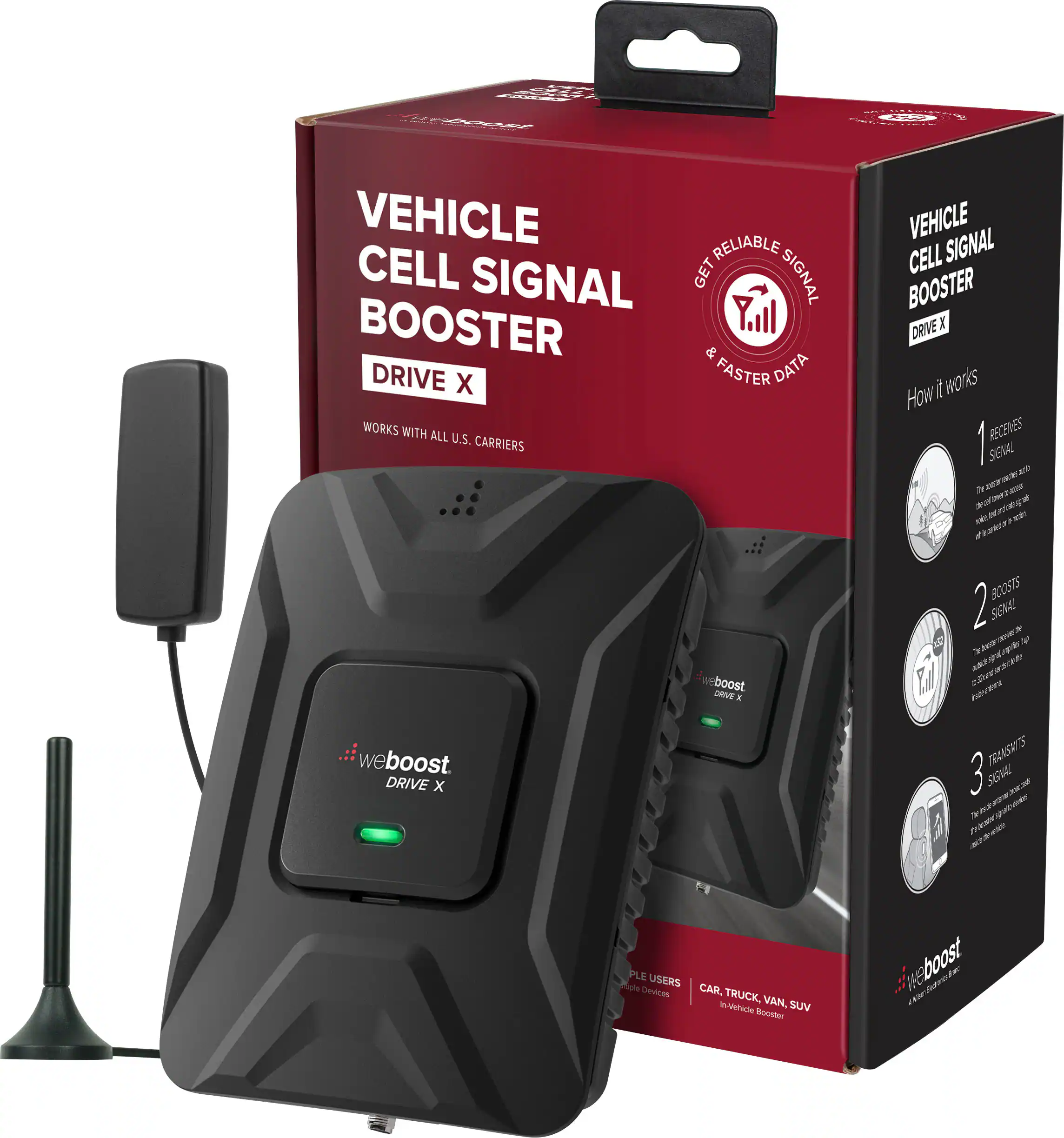 Angle. weBoost - Drive X Vehicle Cell Phone Signal Booster for Car, Truck, Van, or SUV, Boosts 5G & 4G LTE for All U.S. Carriers - Black.