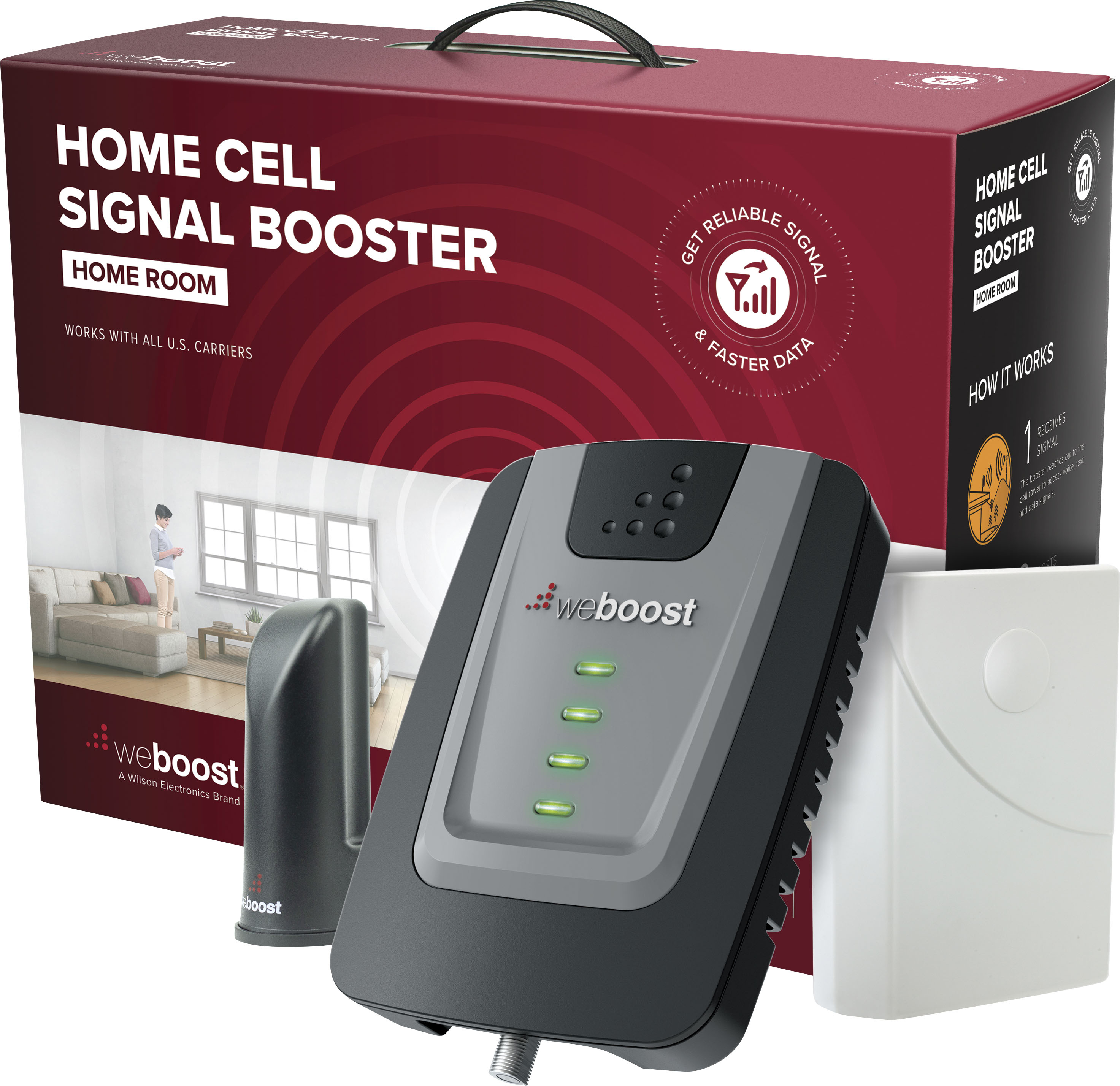 Angle View: weBoost - Home Room Cell Phone Signal Booster Kit for up to 1 Room, Boosts 4G LTE & 5G for all U.S. Networks & Carriers - Black
