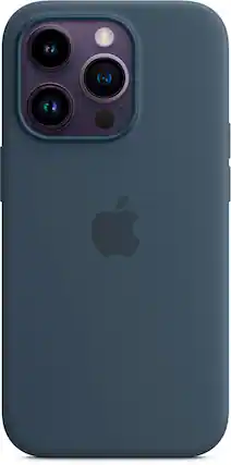 Front. Apple - iPhone 14 Pro Silicone Case with MagSafe - Storm Blue.