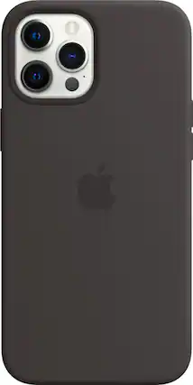 Front. Apple - iPhone 12 Pro Max Silicone Case with MagSafe - Black.