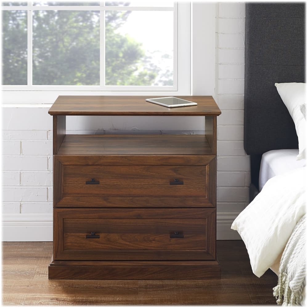 Best Buy Walker Edison Classic 2Drawer End Table Dark Walnut BBR2DCLNSDW