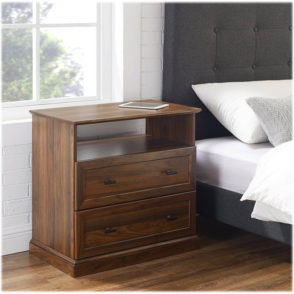 Best Buy Walker Edison Classic 2Drawer End Table Dark Walnut BBR2DCLNSDW