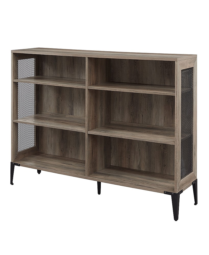 Left View: Walker Edison - Industrial Farmhouse Wood 6-Shelf Bookshelf - Gray Wash