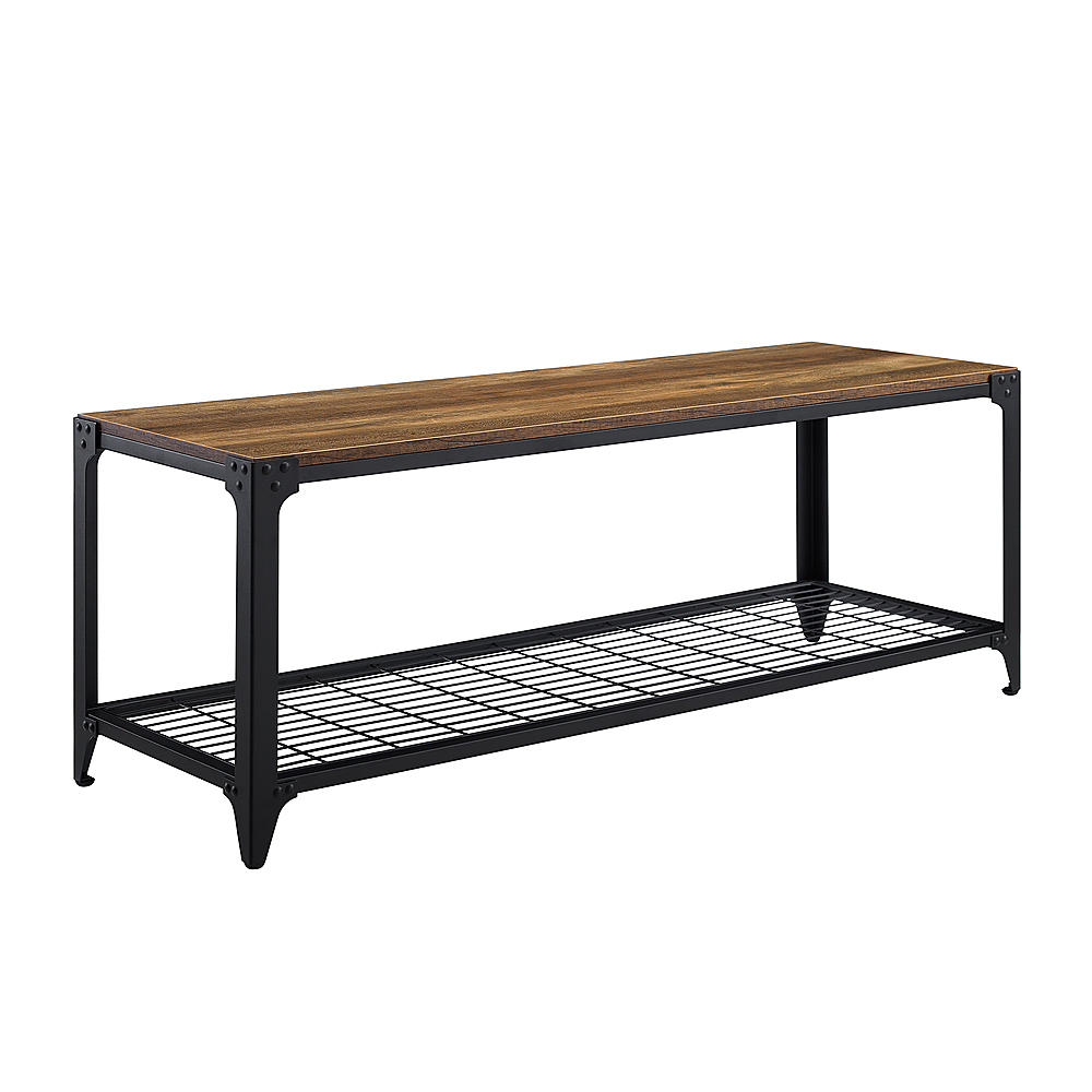 Angle View: Walker Edison - Industrial Farmhouse Entryway Shoe Rack Bench - Rustic Oak