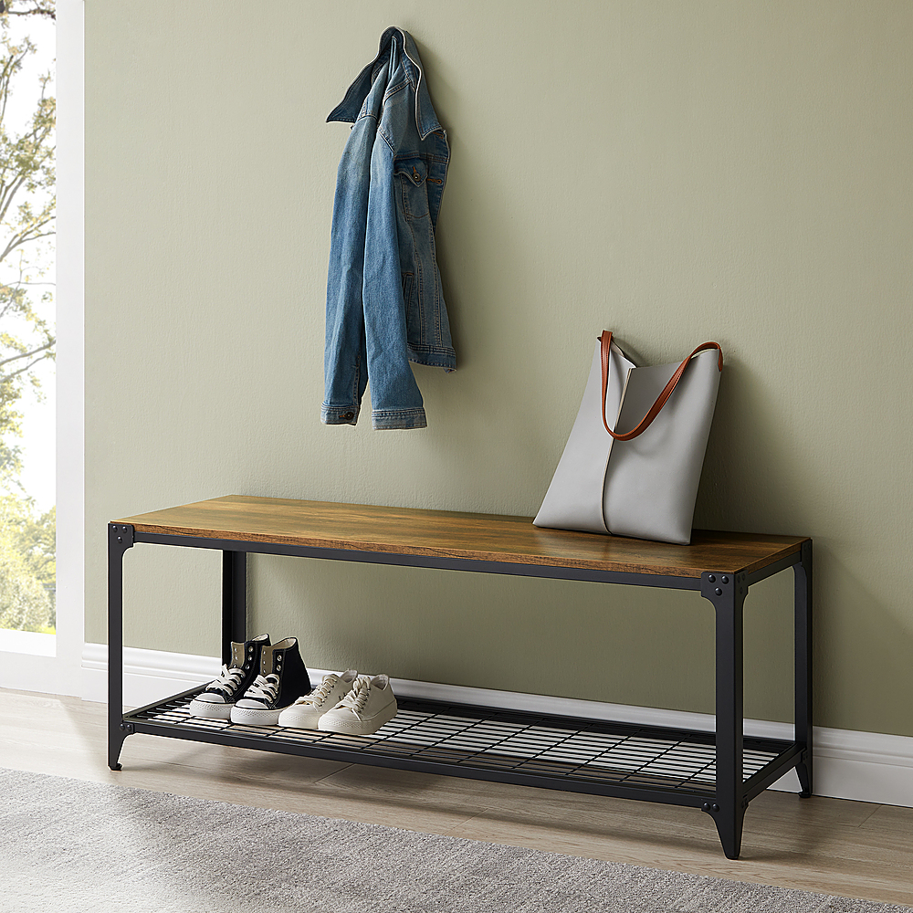 Best Buy: Walker Edison Industrial Farmhouse Entryway Shoe Rack Bench ...