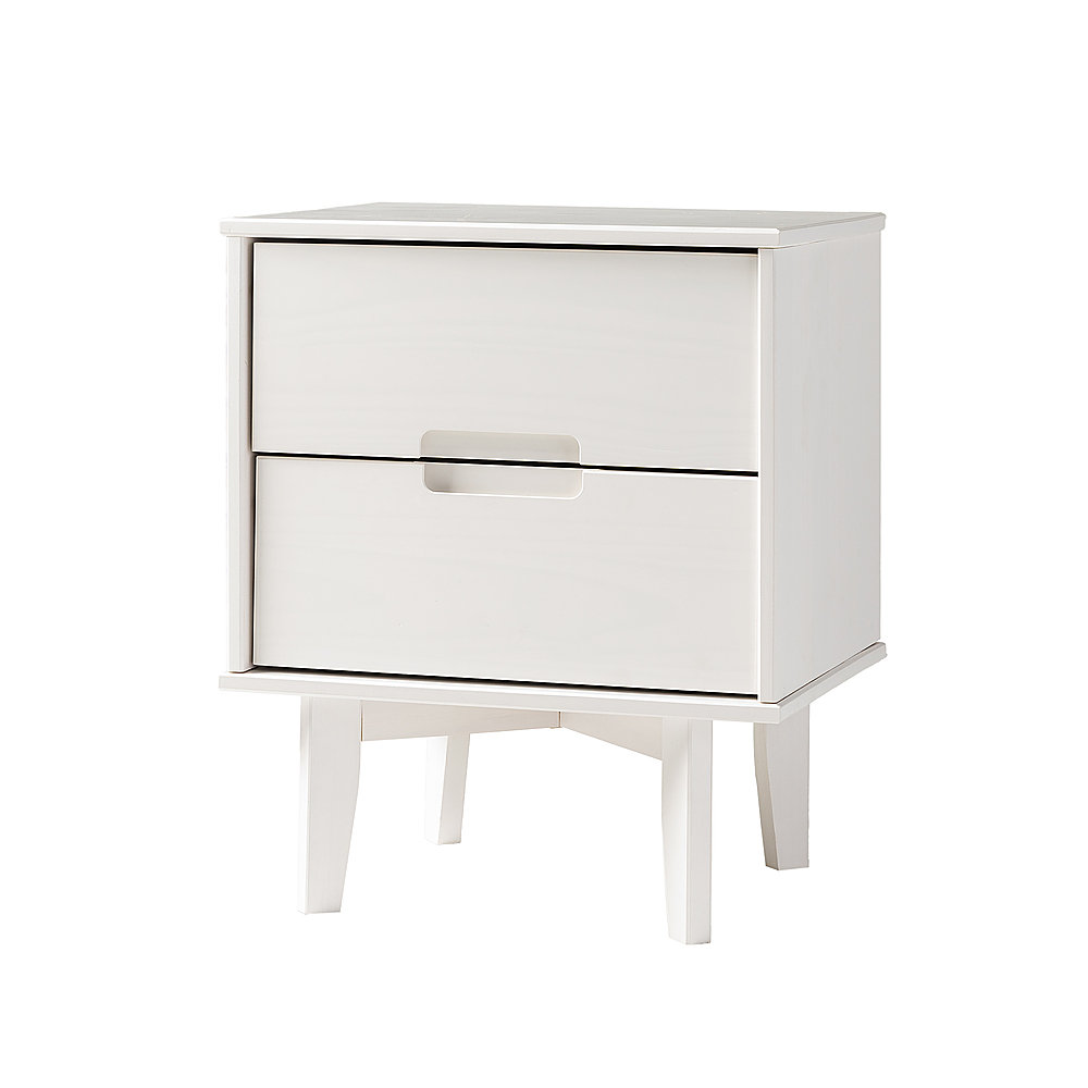 Angle View: Walker Edison - Mid Century 24" Modern Square Wood 2-Drawer End Table - White
