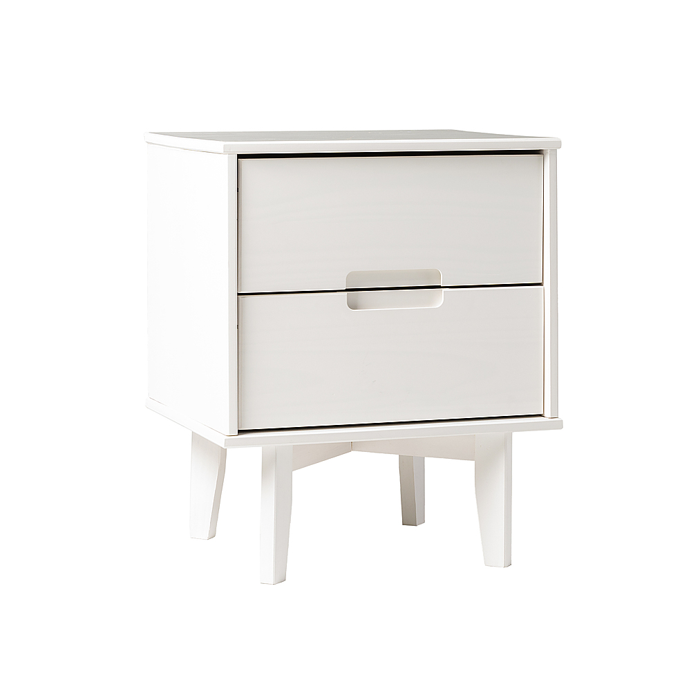 Left View: Walker Edison - Mid Century 24" Modern Square Wood 2-Drawer End Table - White