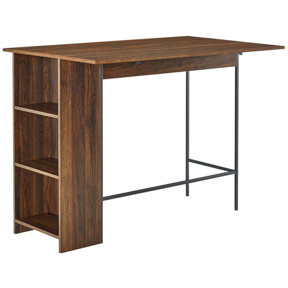 Left View: Walker Edison - Rectangular Drop Leaf Counter Table - Dark Walnut