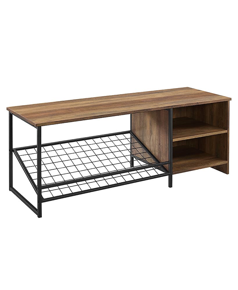 Angle View: Walker Edison - Rustic Industrial Entryway Shoe Rack Bench - Rustic Oak